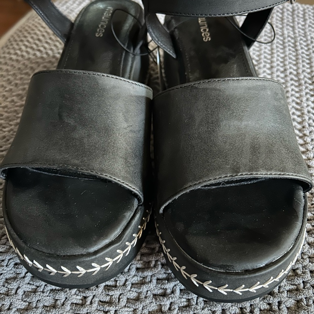 Maurices Black Platform Sandals with White Stitch Detail